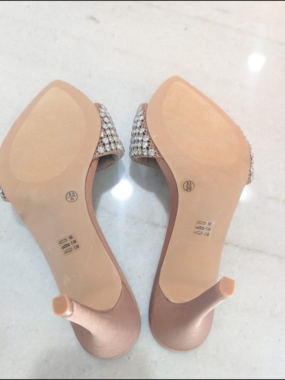 Chinese Laundry Jeeper Rhinestone Tan Slide Heels Sandal 4" Heel New - Picture 7 of 7
